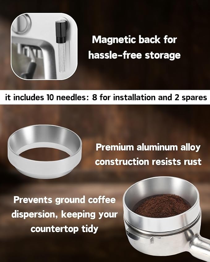 Espresso Tamper Double Spring Loaded 51mm with WDT Tool Espresso Accessories Kit, Stainless Steel Corrugated Base, Dosing Funnel, Tamper Mat (51mm & Magnetic wdt)