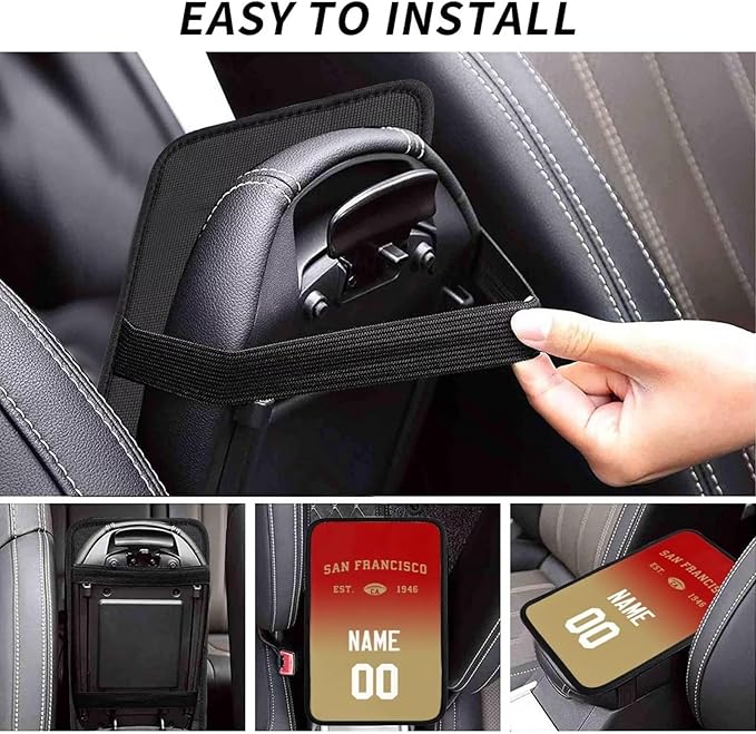 Custom Car Armrest Cover,Add Personalized Name and Number As Gifts for Loyal Football Fans,Auto Center Console Pad Car handrail Box Cushion,Fit for Most Car