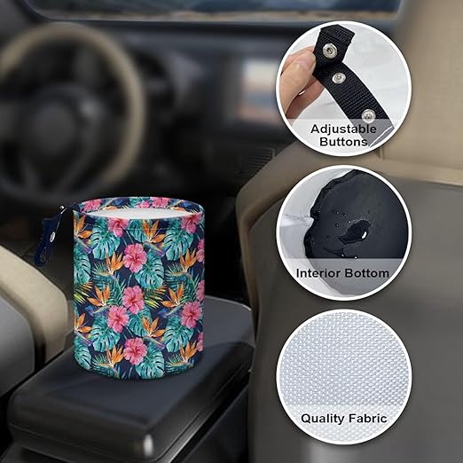 Tropical Floral Portable Dustbin Bin Waste Basket Palm Leaves Car Accessories Interior Collapsible Universal for Car SUV Trucks