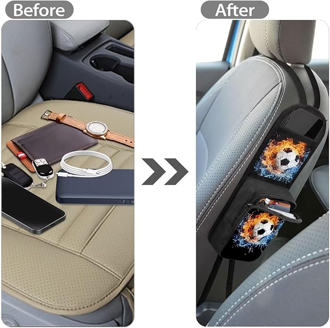 Soccer Ball Car Seat Side Organizer,Foldable Auto Seat Storage Hanging Bag Multifunction Front Seat Storage Pocket for Phone Wallet Glasses Keys