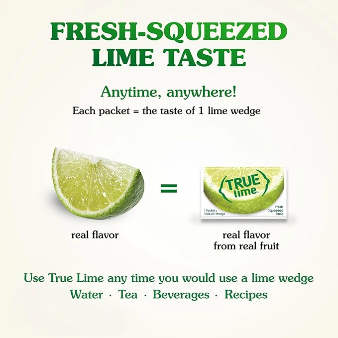 True Lime 100ct (Pack of 1) - Water Enhancer - Bulk Dispenser - 0 Calorie Drink Mix Packets For Water - Sugar Free Lime Flavoring Powder Packets