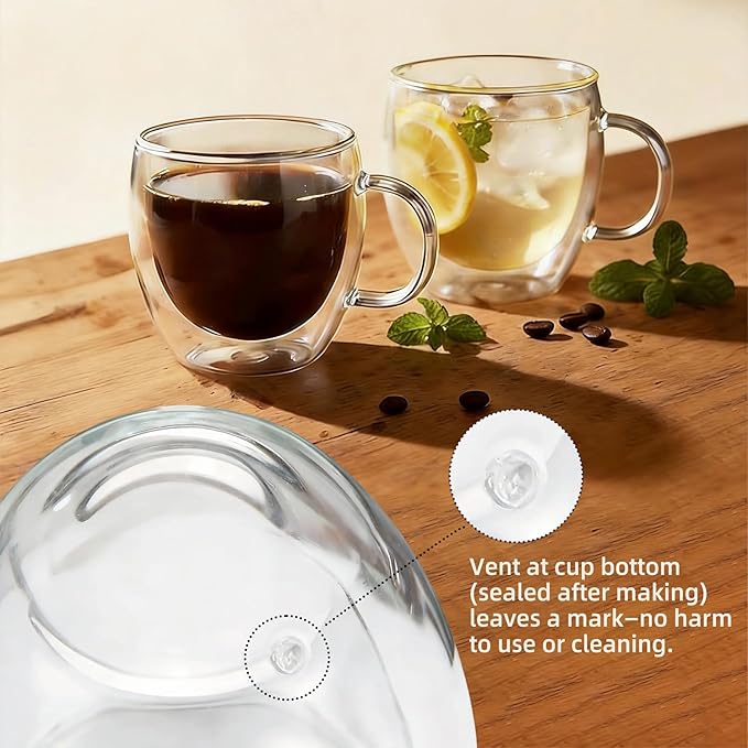 5.4 Oz Double Wall Insulated Espresso Cups Set of 2, Small Clear Glass Coffee Cups Demitasse Mugs & Shot Glasses