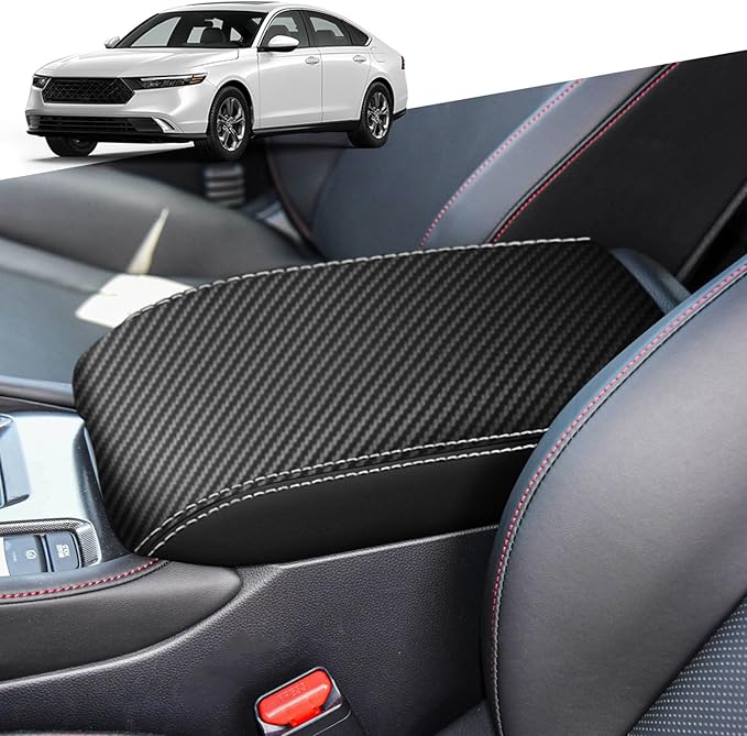 for Honda 11th Accord 2023 2024 Center Console Cover Anti-Scratch Waterproof Leather Armrest Pad Protector Cushion Interior Accessories(Carbon Fiber + Black)