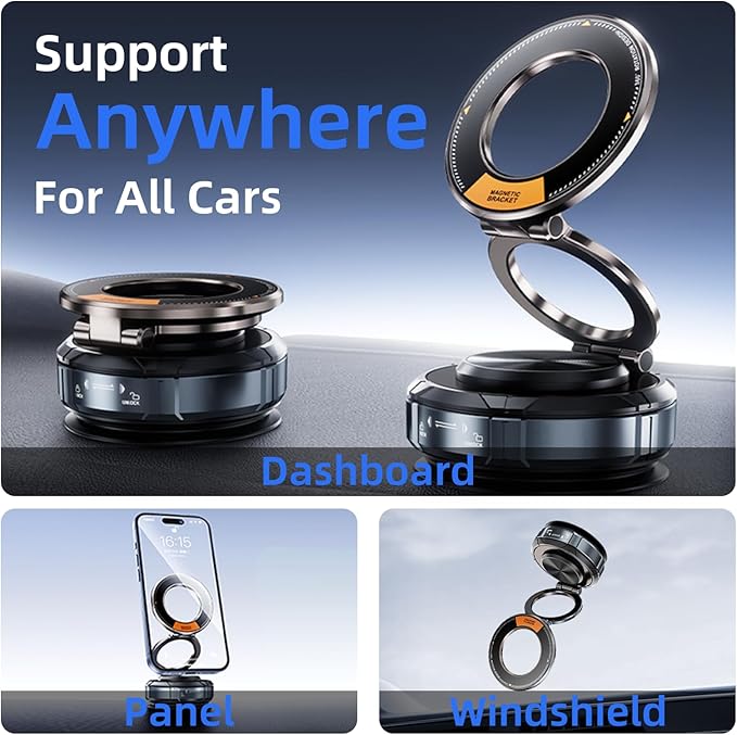 Car Phone Holder [Upgraded Strongest Magnetic Military-Grade Suction Cup] for Magsafe Magnetic 360° Adjustable Dashboard Windshield Vacuum Phone Mount Universal Automobile Cradle Cell Phone Stand