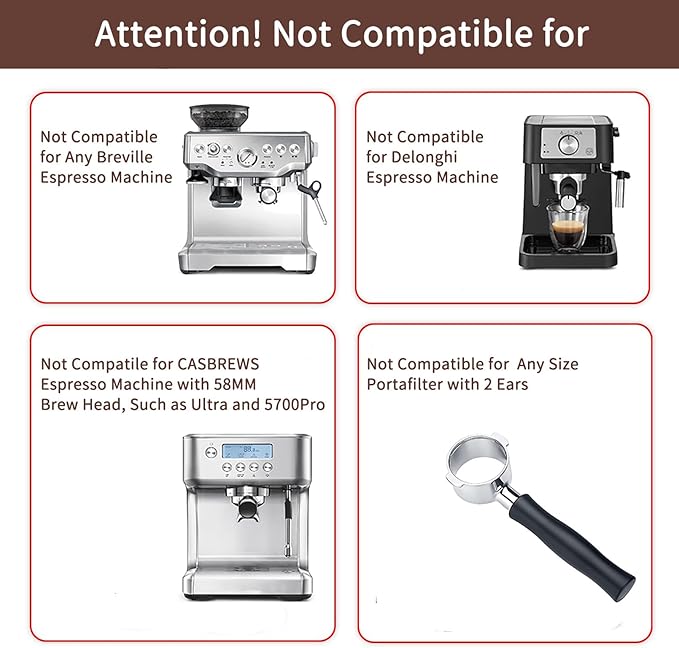 51mm Bottomless Portafilter for CM5418, Compatible for CASABREWS Espresso Machine CM5418, 3700Essential, 5418Pro, 5418J and 5418Basic, Stainless Steel Filter Holder and Filter, Black