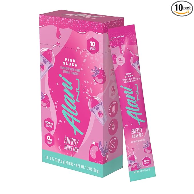 Alani Nu PINK SLUSH Energy Sticks, Energy Drink Powder, 200mg Caffeine, Pre Workout Performance with Antioxidants, On-The-Go Drink Mix, Biotin, B Vitamins, Zero Sugar, 5-10 Calories, 10 Pack