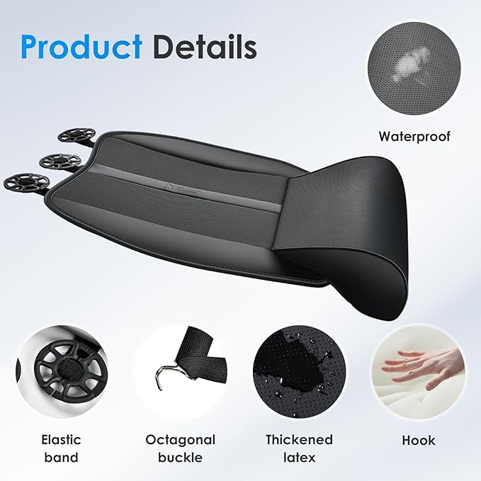 FLORICH Car Seat Extender Leg Support Cushion for Driver Seats Office Chair, Leather Memory Foam Widened seat Cushion for Long Drivers Universal Car Seat Cushion Legs Rest Pads-Black
