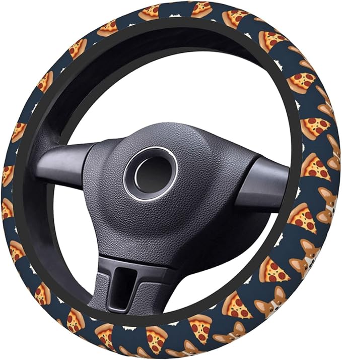 Corgi Pizza Cute Funny Dog Universal Fit Steering Wheel Cover for Car, Truck, and SUV, Durable Steering Wheel Protection