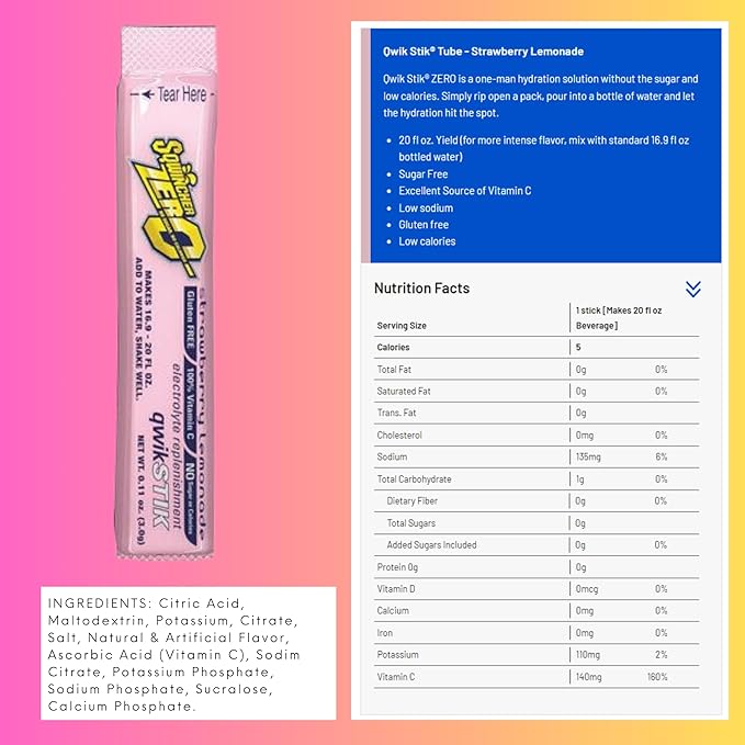 Sqwincher ZERO Qwik Stik - Sugar Free Electrolyte Powdered Beverage Mix, Assorted Flavors (40 Sticks)