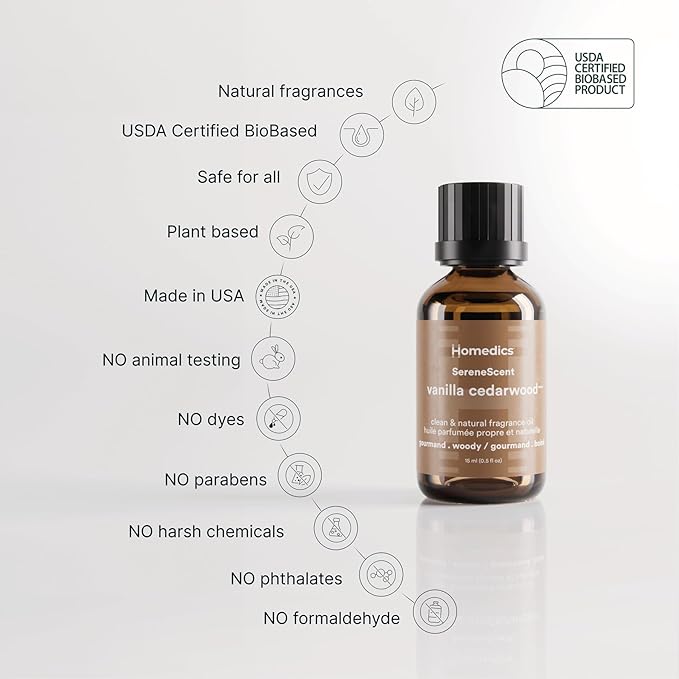 Homedics Waterless Essential Oil Diffuser with 15ml Vanilla Cedarwood Fragrance Oil. SereneScent Cordless Cold Air Scent Diffuser Starter Kit with Ambient Light, Studio 671 (Beige)