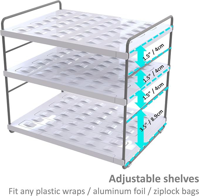 YAN & HIN Kitchen Cabinet Organizer, Expandable Kitchen Aluminum Foil and Plastic Wrap Organizers, Sandwich Storage Bags organizer, bottle storage bag under sink organizer for Pantry Organization