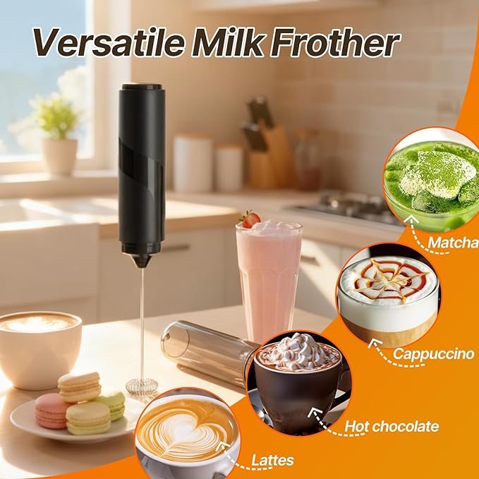 Handheld Milk Frother,Milk Frother Handheld with Cover, Battery-Operated Electric Foam Maker Frother Wand,Drink Mixer for Coffee, Latte, Matcha, Protein Shakes, Hot Chocolate