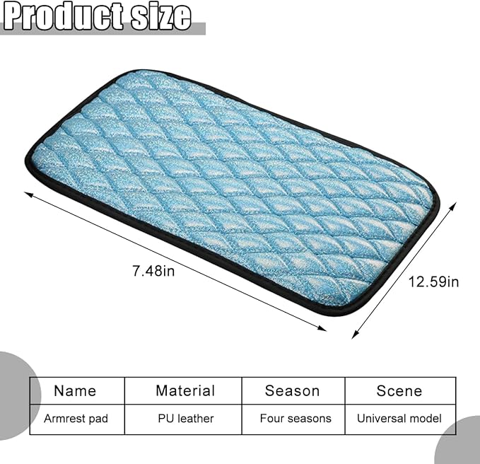 Car Center Console Cover, Soft Comfortable Vehicle Armrest Seat Box Cover Cushion, Wear Resistant Auto Armrest Storage Box Decoration Protector Pad, Universal for Truck SUV Sedan (Blue)