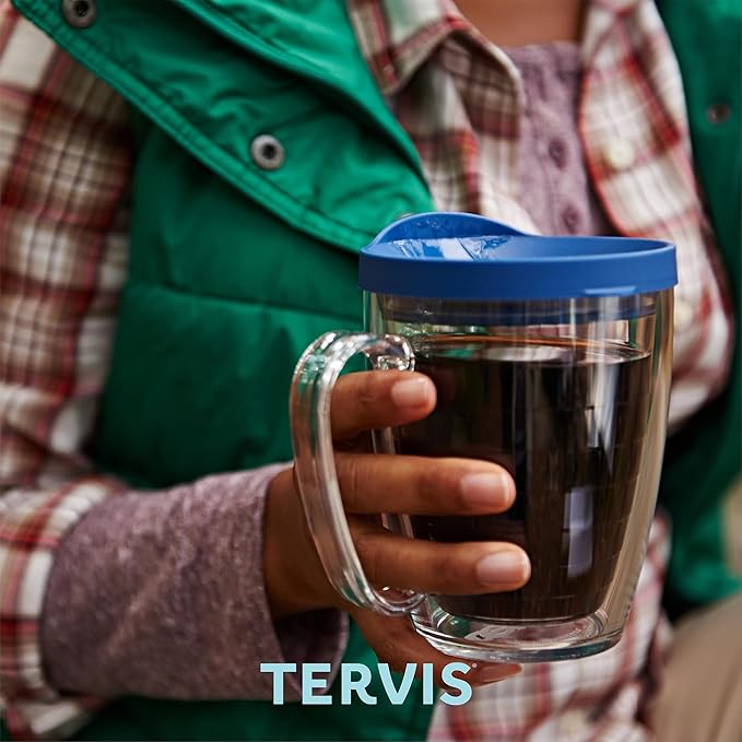 Tervis Clear & Colorful Lidded Made in USA Double Walled Insulated Tumbler Travel Cup Keeps Drinks Cold & Hot, 16oz Mug, White Lid