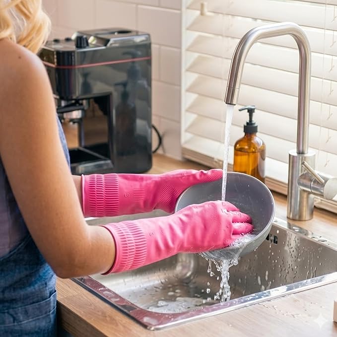 Rubber Dishwashing Gloves, Reusable Cleaning Dish Gloves for Kitchen, Long Cuff for Washing Dishes