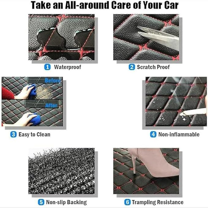 TREGOO All Weather Car Mats Custom Fit Non Slip Floor Mats for 1998-2025 Cars Personalized Leather Protection Pads Suitable for Men Women (Edge Pink with Black Horizontal Stripe)
