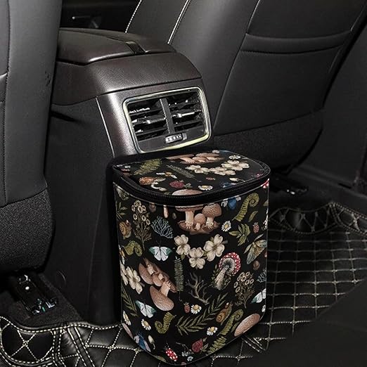 Mushrooms Car Trash Bin Interior Accessories Portable Vehicle Garbage Cans Bag for Back Seat Washable Mini Car Trash Cans for Front Back Seat