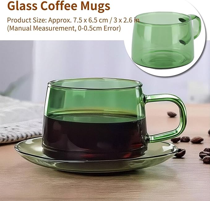 Double Walled Glass Coffee Mugs, Wide Mouth Clear Large Coffee Mug with Handles Espresso Cups for Latte, Cappuccino, Hot Chocolate, Tea and Juice(Green)