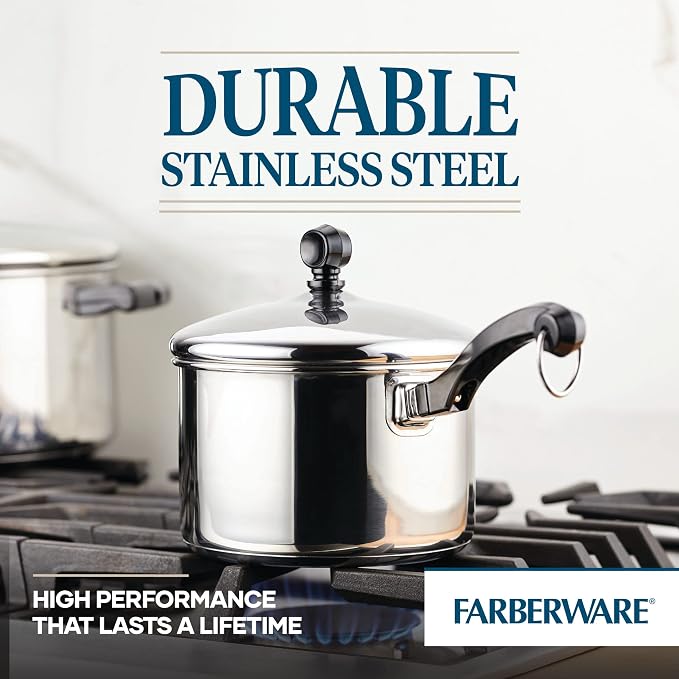 Farberware Classic Series Stainless Steel Sauce Pan with Lid, 2-Quart, Sauce Pans for the Kitchen, Silver