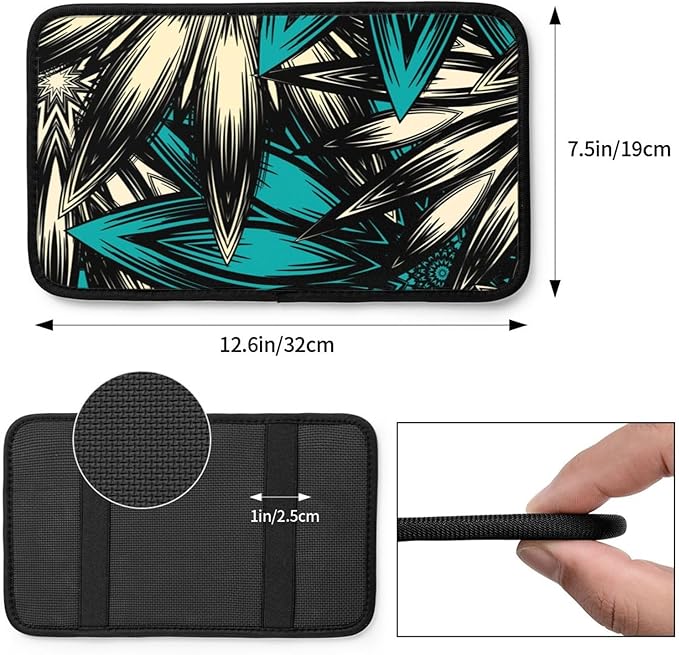 Vintage Boho Flowers Teal Green Floral Car Center Console Cover Car Armrest Cushion Waterproof Middle Console Cover Car Arm Rest Cover Pad Comfortable Car Accessories Interior for SUV Sedan Truck