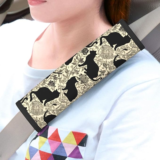 Cat Steering Wheel Cover Elastic Non-Slip Car Steering Wheel Covers with Seat Belt Shoulder Pad for Women Men