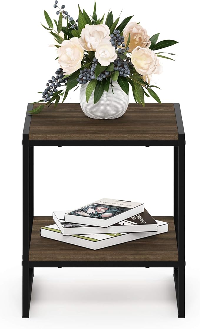 FURINNO Camnus Modern Living 2-Tier End Table, Columbia Walnut, 15.9 in x 15.75 in x 18 in