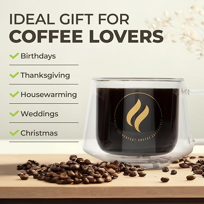 GLORAMA Double Walled Glass Coffee Mugs - 10oz Coffee Mugs for Tea, Espresso, & Cappuccino - Freezer & Microwave Safe Coffee Mugs Set of 4