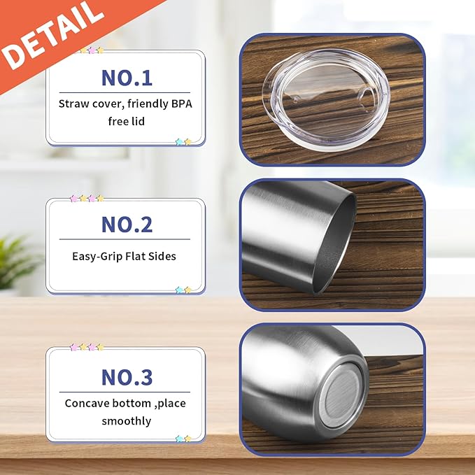 StarSpeed 12oz/6 Pack Wine Tumbler with lid, Stainless Steel Travel Mugs Stemless Double Wall Insulated Coffee Cup, Insulated Wine Glasses Travel Tumbler for Cold & Hot Drinks(Silver, 6)