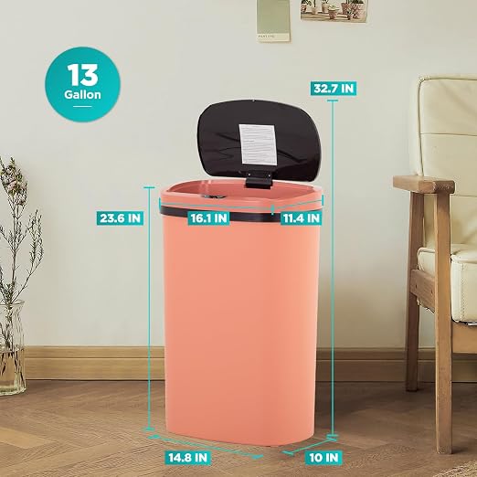 PayLessHere | 13 Gallon Plastic Trash Can | Pink | Automatic Touchless Lid with Motion Sensor | Kitchen Garbage Can with Waterproof Design | for Home, Office, Bathroom | Pack of 3