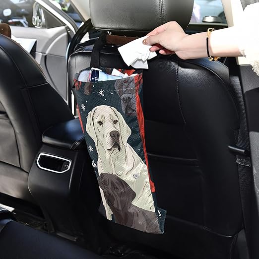 ALAZA Hanging Car Trash Bags Garbage Bag Trash Can for Back Seat Small Dog Colorful Washable Storage Bag Retractable 2 Pack