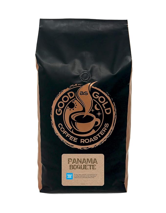 Panama Boquete Coffee Beans (5 LBS), Medium/Dark Roast, Good As Gold Coffee Roasters