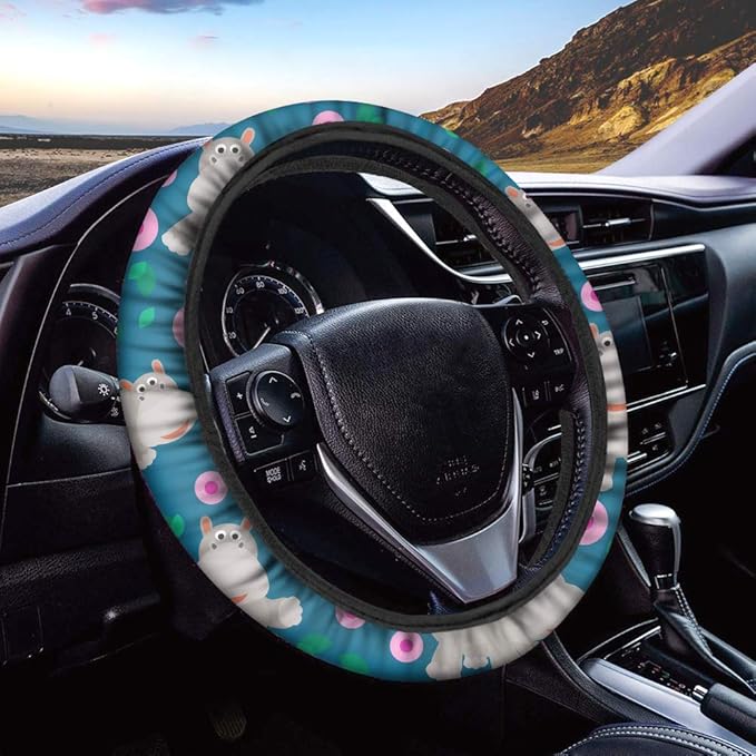 Steering Wheel Cover Hippo for Men Women Cute Steering Wheel Covers Soft Car Wheel Wrap Cloth Universal Car Steering Wheel Covers 15 inch