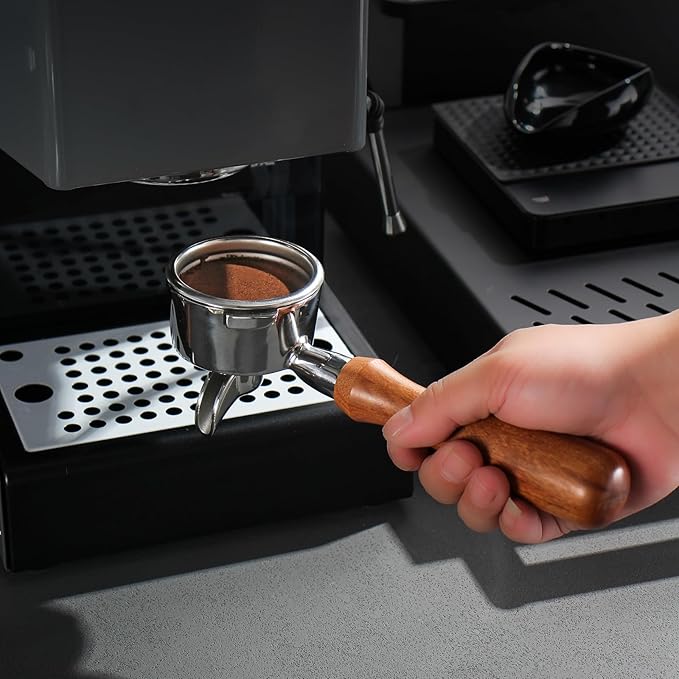 DIBTSA 58mm Portafilter Compatible with Gaggia, Single Spout 2 Ears, with 304 Stainless Steel Reusable Filter Basket and Wood Handle, Espresso Machine Parts