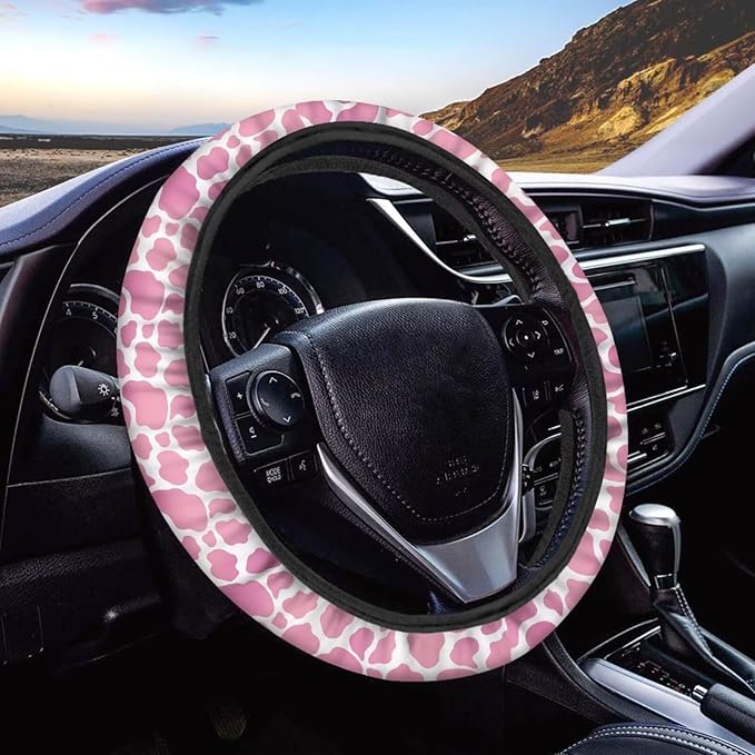 Universal Non-Slip Steering Wheel Cover, 15-inch Polyester Material Driving Accessories, Adjustable for Car and Truck(Pearl Powder Spots)