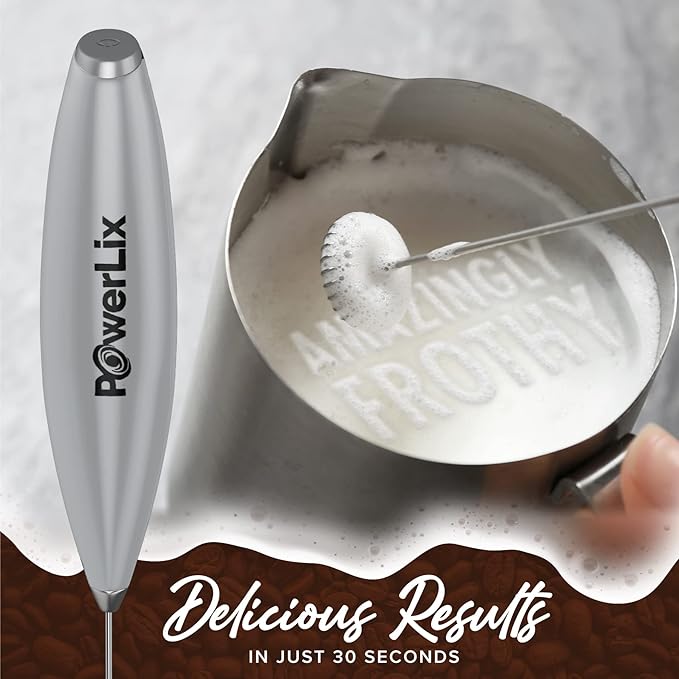 PowerLix Powerful Handheld Milk Frother With Stand Battery Operated Foam Maker Frother Wand For Coffee (A Black) (Gray)