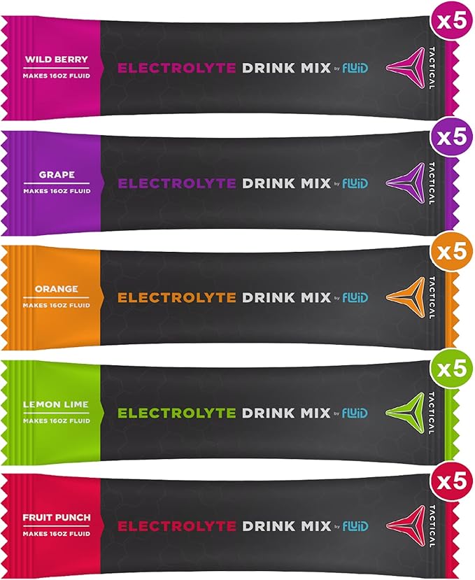 Fluid Tactical - 25 Count Electrolyte Powder | Variety Pack | Travel Ready Drink Mix | Extreme Re-Hydration