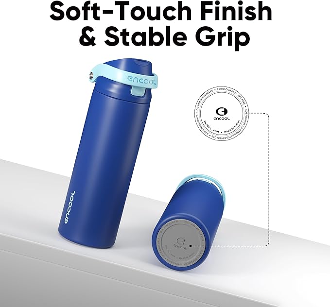 ENCOOL Leakproof Insulated Water Bottle with Straw Dual-Sip Water Bottle Bag-Safe Design for Work, Commute & Gym – Keeps Drinks Cold All Day, 24 oz, Blueberry