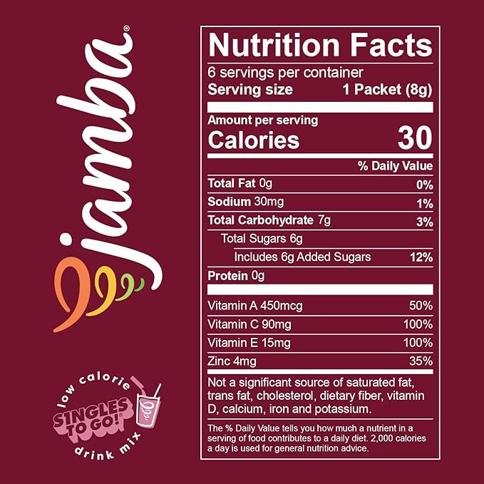 Jamba Singles To Go! razzmatazz smoothie-inspired powdered drink mix packets, 6-Count, aspartame free, just add water