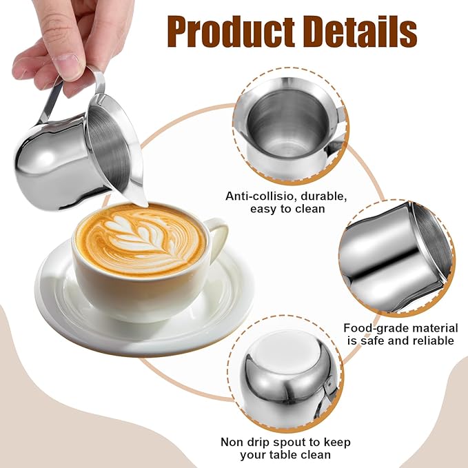 8 Pack 3 oz Creamer Pitcher - Stainless Steel Bell Creamers, Mini Creamer Dispenser with Pouring Spout for Serving Milk, Coffee Cream, Maple Syrup, Espresso Machine for Restaurant, Cafes