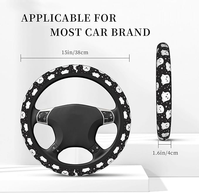 Cute Ghost Steering Wheel Cover for Women Men Girls, Car Accessories Decor Thickened Anti-Slip Auto Steering Wheel Covers Protector Universal Fit 15 Inch for Cars, Truck, SUV
