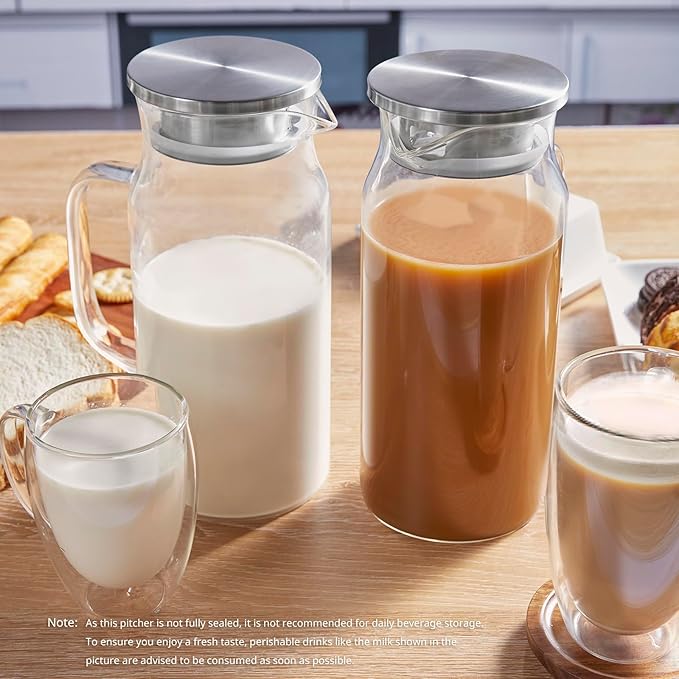 Bivvclaz 3 Pack 2 Liter 68 oz 2.1 Qt Glass Pitcher with Lid and Handle, Water Pitcher for Fridge, Glass Carafe for Hot/Cold Water, Large Iced Tea Pitcher for Coffee, Juice and Homemade Beverage
