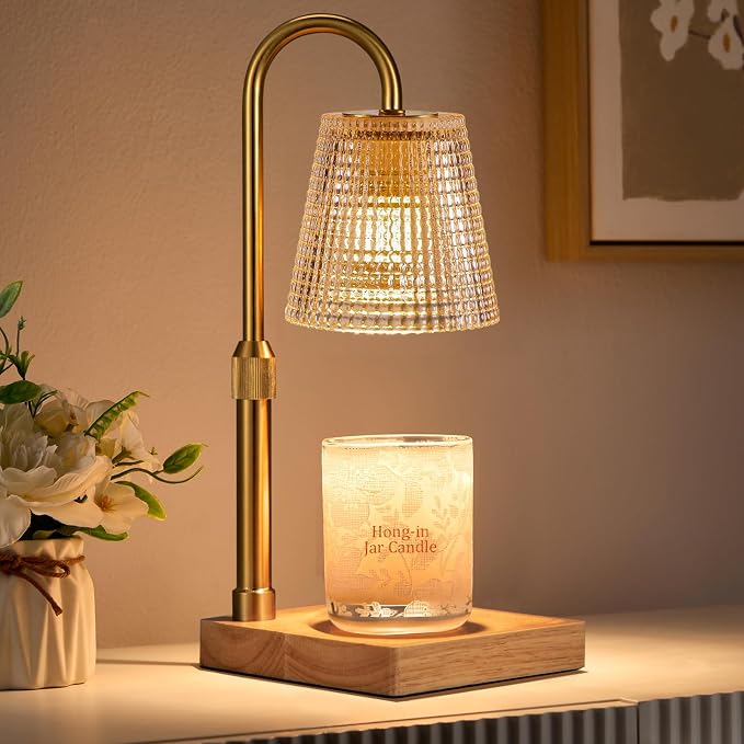 Hong-in Adjustable Height Candle Warmer Lamp with Timer Dimmer,Birthday Gifts for Women Mom,House Warming Gifts New Home Room Decor,Vintage Wax Warmer for Scented Wax Jar Candles(Amber)