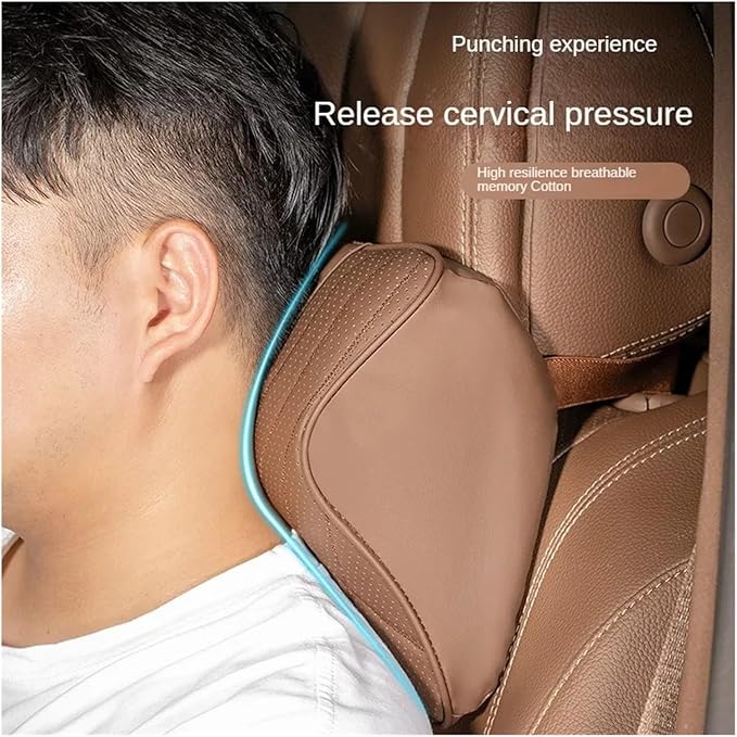 Car Pillow Car Headrest Pillow Set Sewing Leather Lumbar Waist Support Memory Foam Fit for Seat Neck Protctive Cushion Accessories Car Neck Pillow(G)