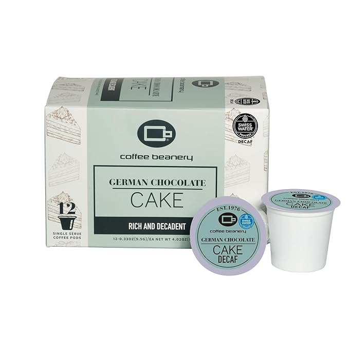 German Chocolate Cake Decaf Coffee Pods by Coffee Beanery| 12ct Flavored Decaf Medium Roast Coffee Pods | 100% Specialty Arabica Gourmet Coffee