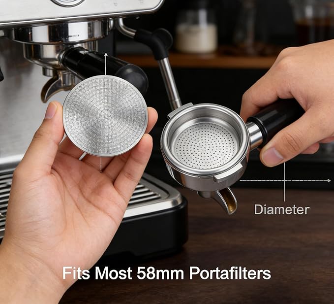 2-Pack 53.3mm 3rd Gen Dual-Layer Espresso Puck Screen - 316 Stainless Steel Reusable Filter for Breville 54mm Portafilter Basket