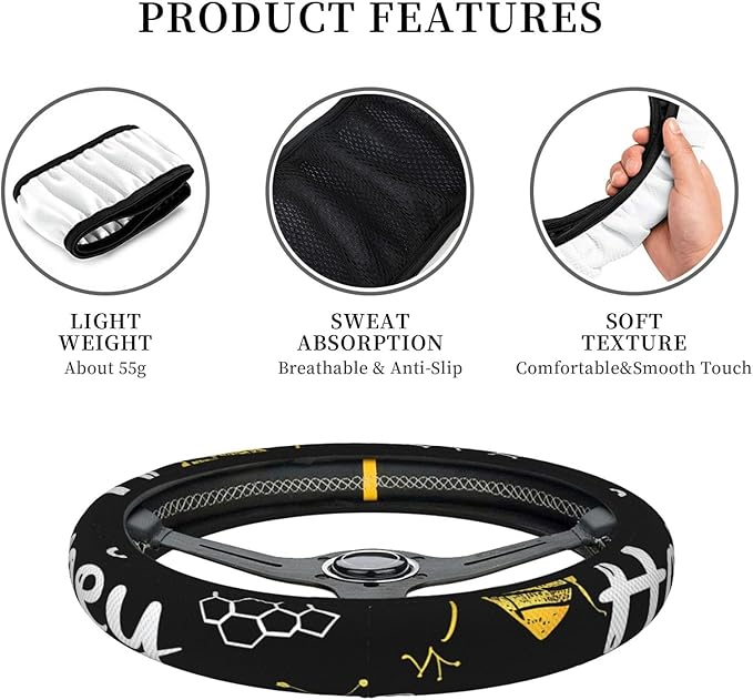Steering Wheel Cover Polyester Thick Non-Slip Car Steering Wheel Cover Protector Universal 15 Inch, Animal Honey Bee Sweet
