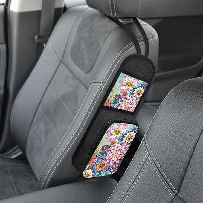 Boho Mandala Car Seat Storage Bag Front Seat Floral Seat Side Organizer Polyester Waterproof Seat Storage Bag Car Travel Accessories