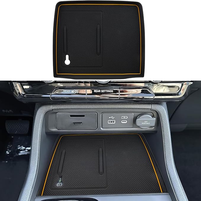 Center Console Silicone Mat Fit for Honda Pilot Accessories 2023-2025 2026 for Passport Accessories 2026 Wireless Charging Mat Non-Slip Protector Pad (Orange)