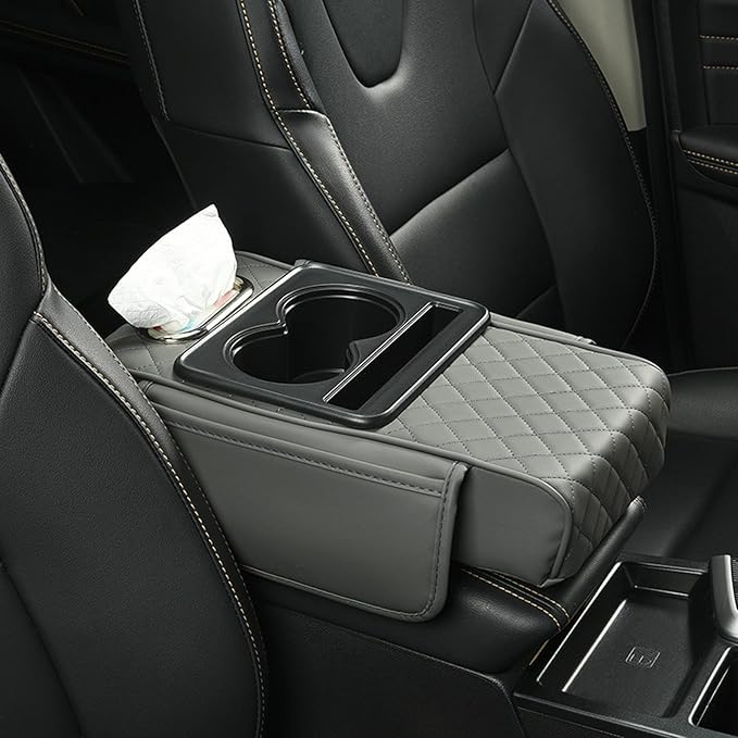5-in-1 Car Armrest Cushion, Car Center Console Cover with 2 Storage Bags Cup Holder Tissue Box Slot, Car Armrest Box Pad for Car Sedans, Car Accessories Interior Organizers (SN.B)
