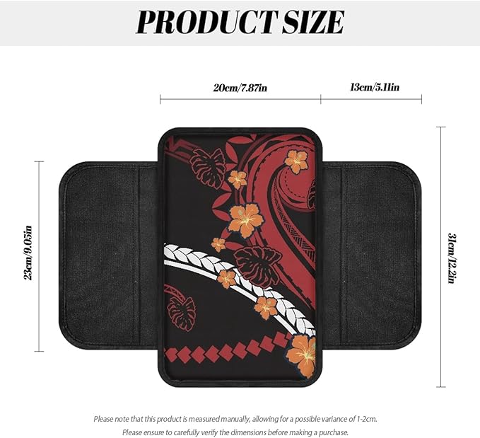 CLOHOMIN Red Polynesia Car Armrest Storage Box Pad Orange Hibiscus Center Console Armrest Cover for Most Vehicles Easy to Install Auto Armrest Covers Accessories with 2 Storage Pockets